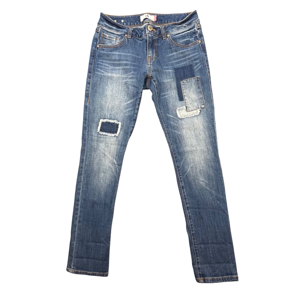 Cabi Blue Jeans Slim Boyfriend Patchwork Distressed Womens Size 2